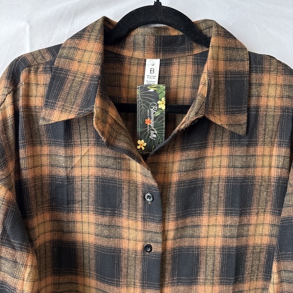 Blooming Jelly NWT Flannel Plaid Button Down Pocket Tunic Shirt Dress M Boho - Picture 3 of 10